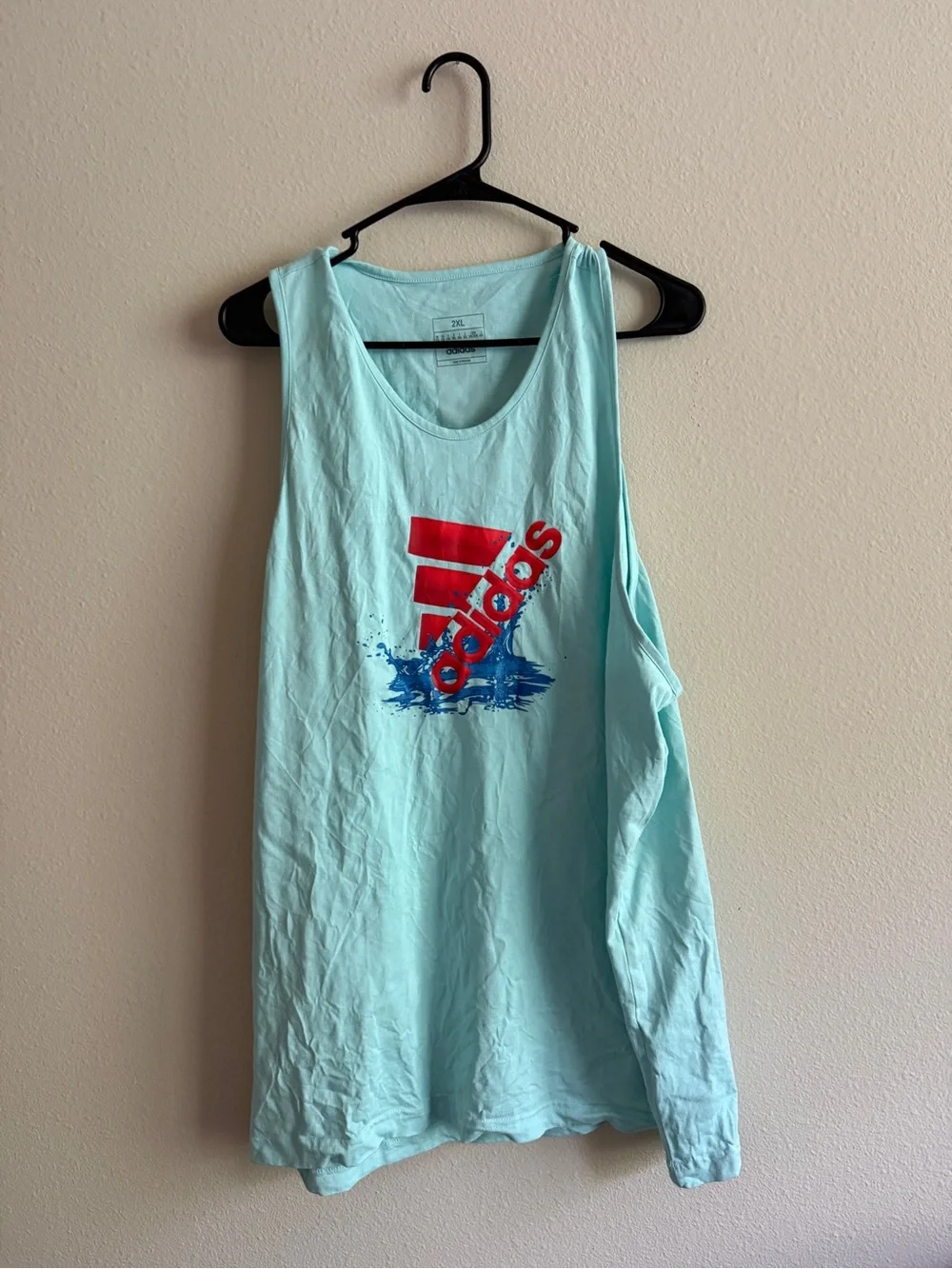 adidas Light Aqua Tank Cover-Up with Red Logo